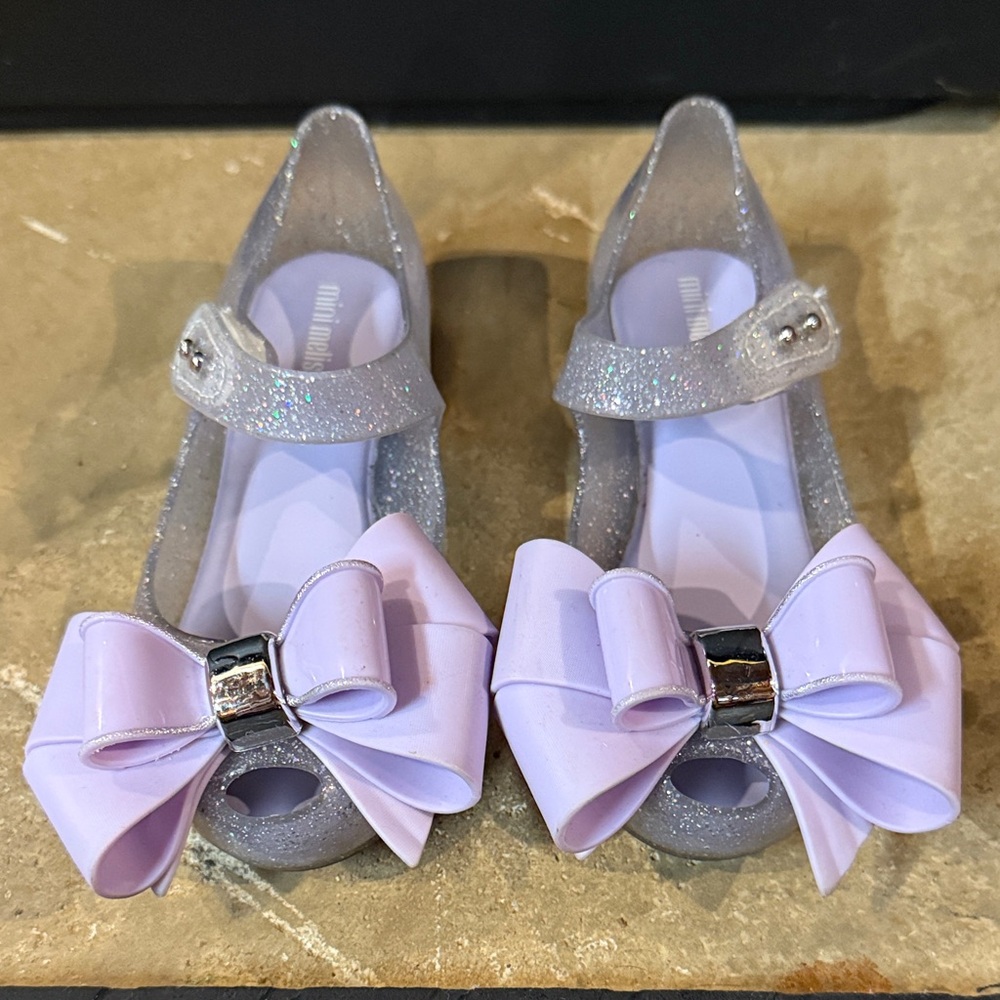 Mini Melissa Glitter Shoes with Lavender Bow